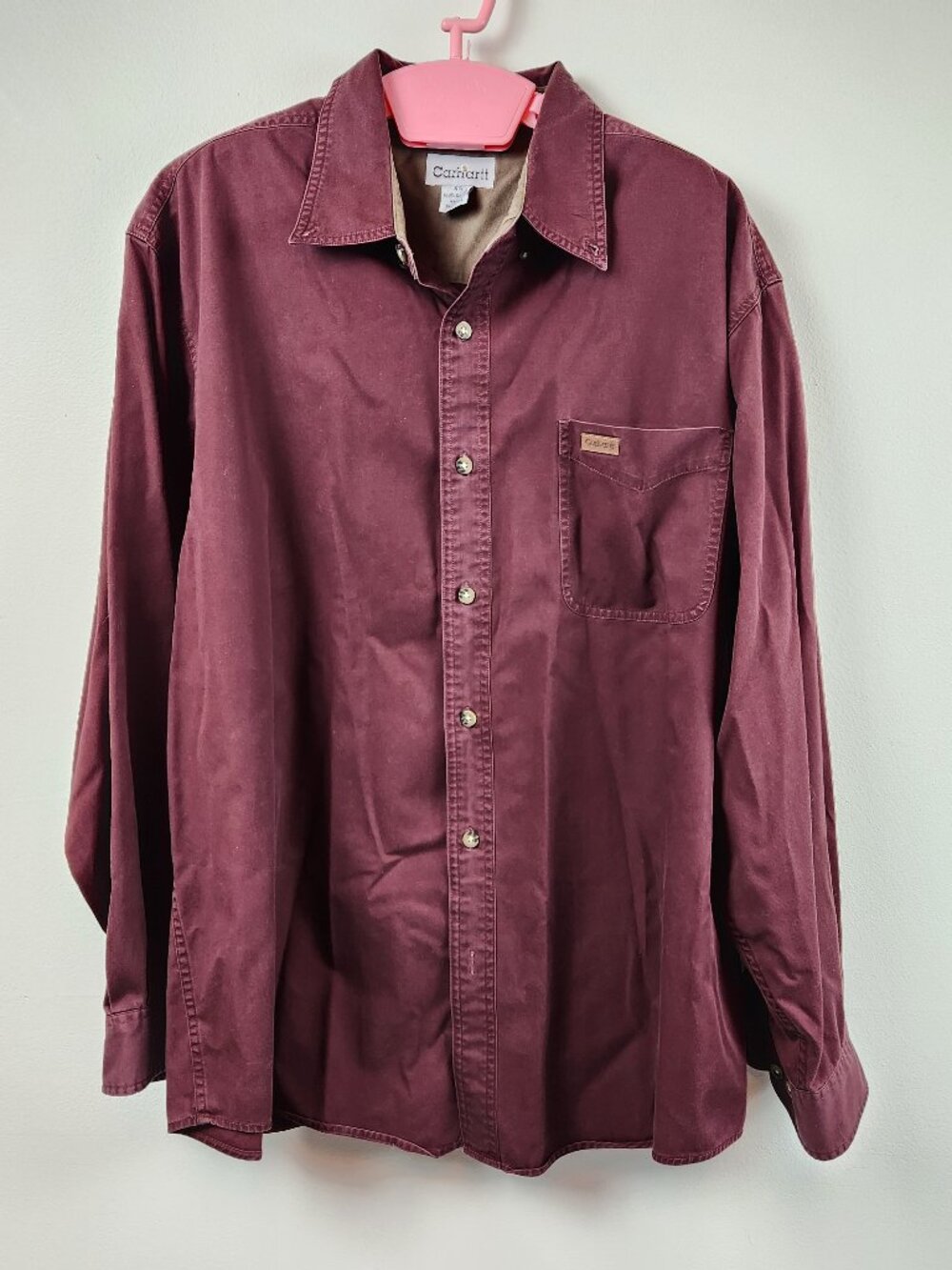 Carhartt Twill Work Shirt Men's XL Burgundy Long Sleeve Pocket Button-Down S144